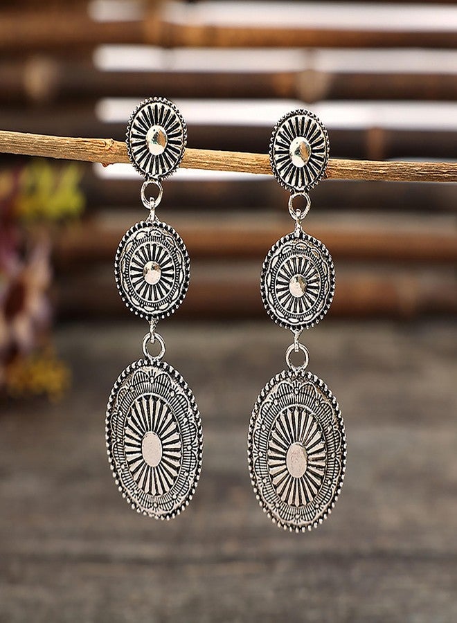 Wojgzon Vintage Western Earrings for Women, Silver Concho Cowgirl Earrings, Country Jewelry for Woman - Image 4